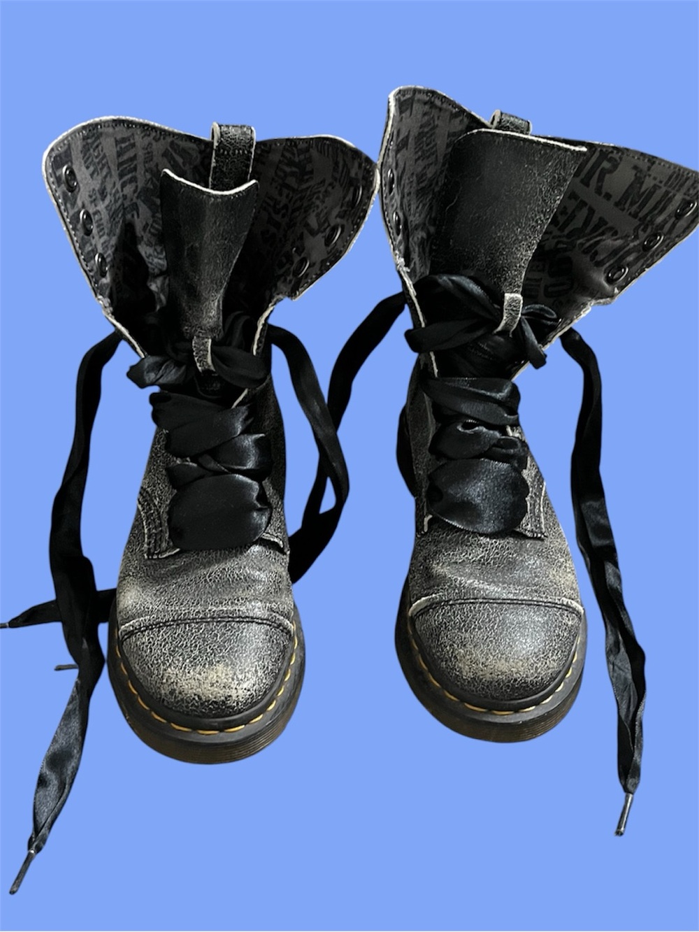 Dr Martens Black/grey Distressed Lace-Up Women's Combat Boots